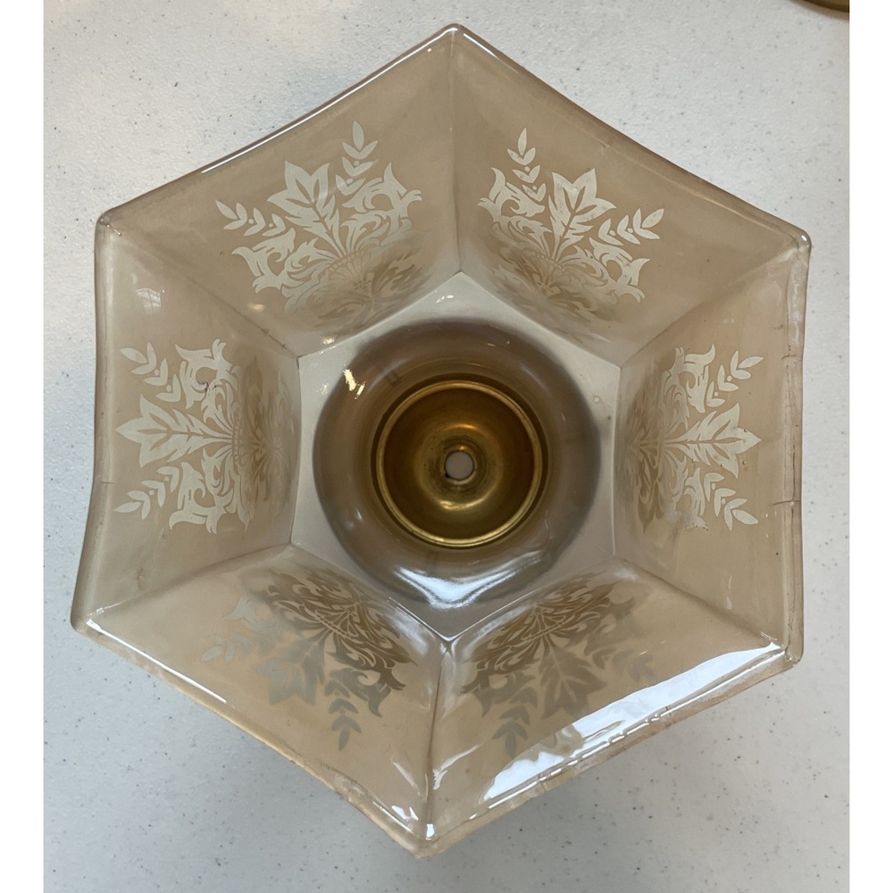 Vintage Art Nouveau Brass Table Lamp Etched Glass Shade Tiffany Style Tree Base - Picture 15 of 16